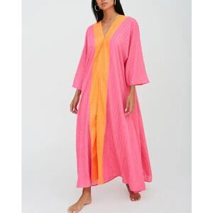 Pitusa Sequin Kimono Kaftan Maxi Dress V Neck Pink Orange Petite One Size